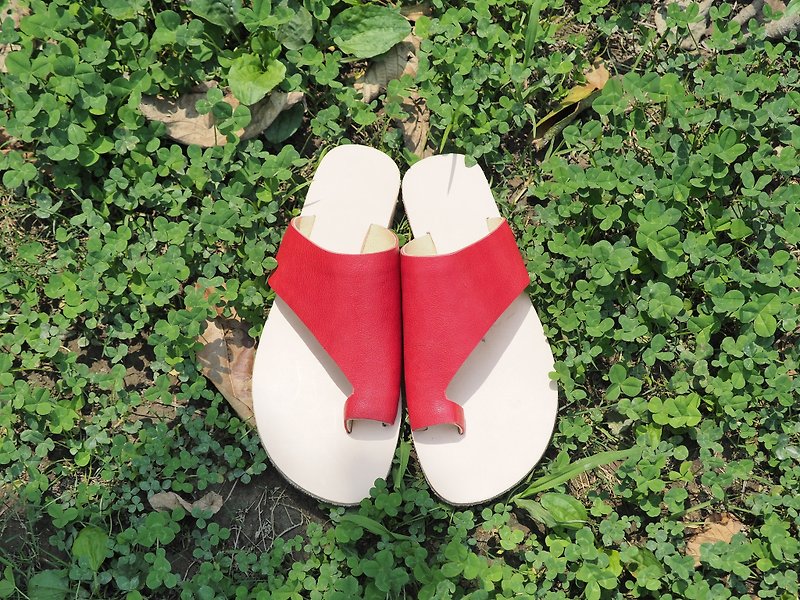 Love Flower Sandals- Jessie Red - รองเท้ารัดส้น - หนังแท้ สีแดง