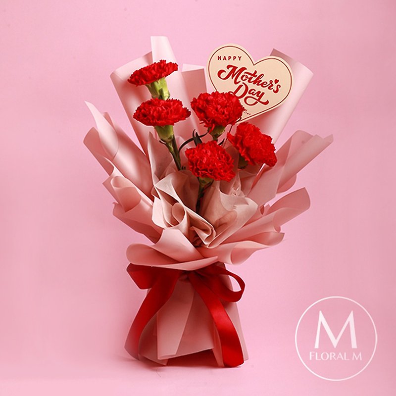 Coco Lady rouge imported carnation flower bouquet (comes with Mother's Day blessing card) - จัดดอกไม้/ต้นไม้ - พืช/ดอกไม้ สึชมพู