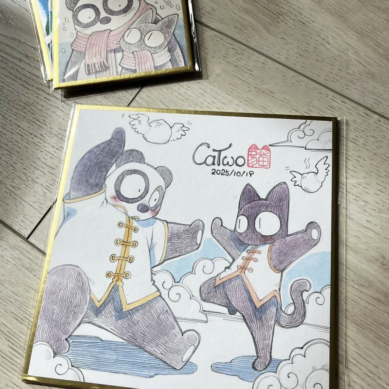 【CaTwo貓2 | 獨家】插畫角色 白胖與夜喵 手繪 鉛筆/淡彩 簽繪版 - 插畫/繪畫/寫字 - 紙 