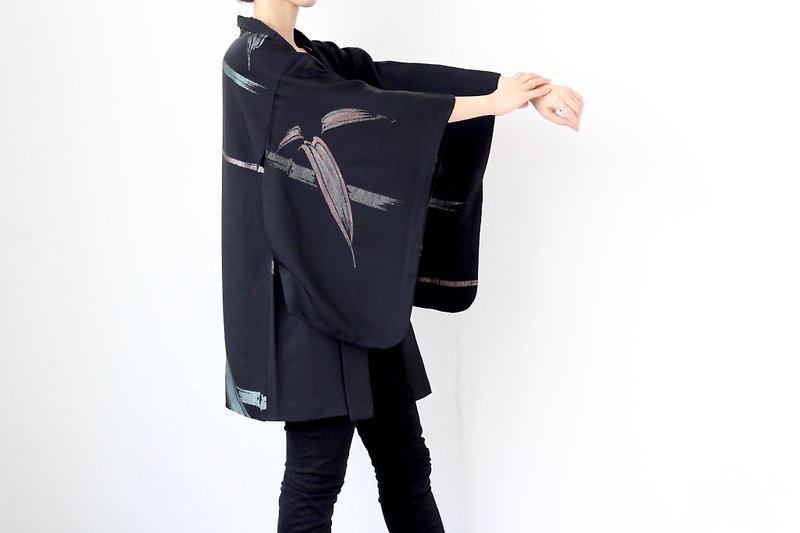 bamboo haori, silk kimono /4165 - ジャケット - シルク・絹 ブラック