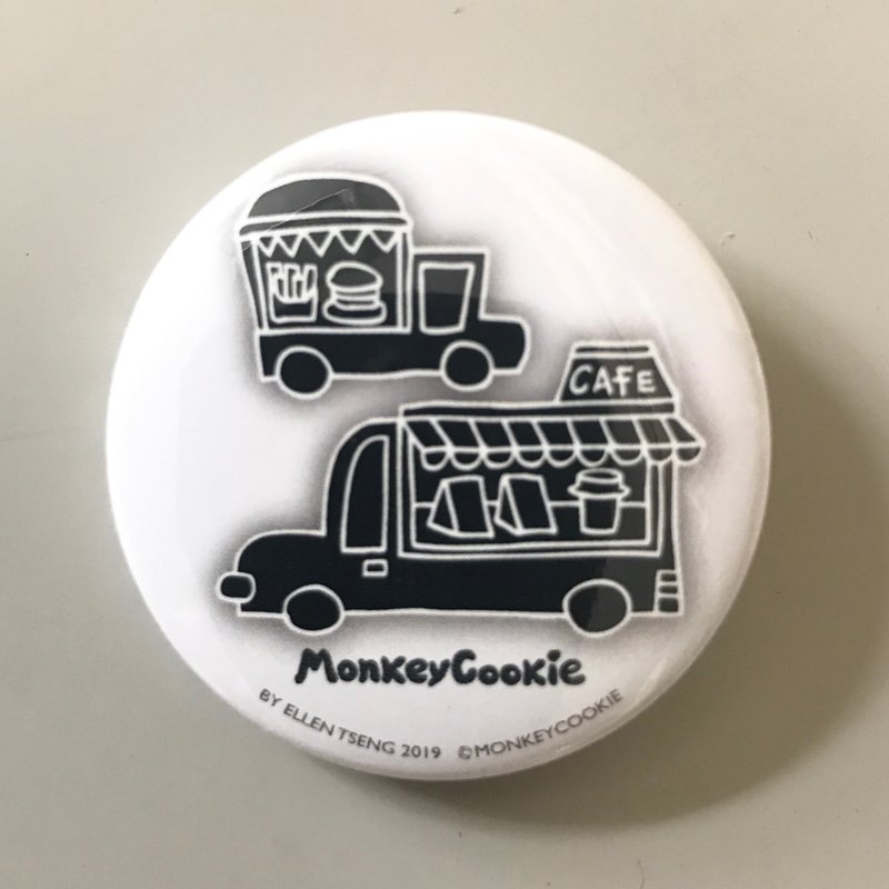 Badge Black and White Series Delicious Food Cart | MonkeyCookie - เข็มกลัด/พิน - พลาสติก สีเทา