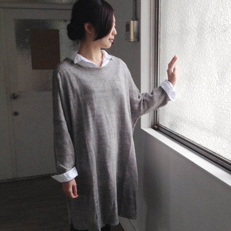 [Armoire *] 100% linen heather knit drop shoulder Kanoko knit tunic [rm-03] - สเวตเตอร์ผู้หญิง - ผ้าฝ้าย/ผ้าลินิน สีเทา