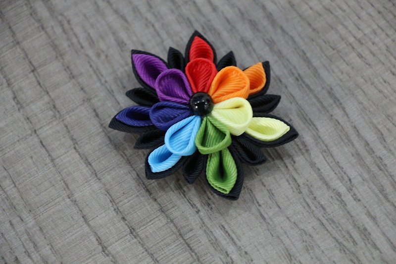 Kanzashi flower hair clip rainbow Japanese hair accessories Oriental Geisha - 髮夾/髮飾 - 其他材質 多色