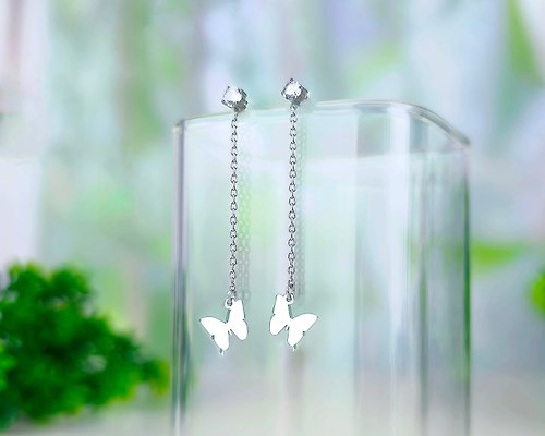 吳小姐3d訂製珠寶 蝴蝶 兩用單鑽垂墜耳環-迷你動物剪影系列-抗敏醫療鋼