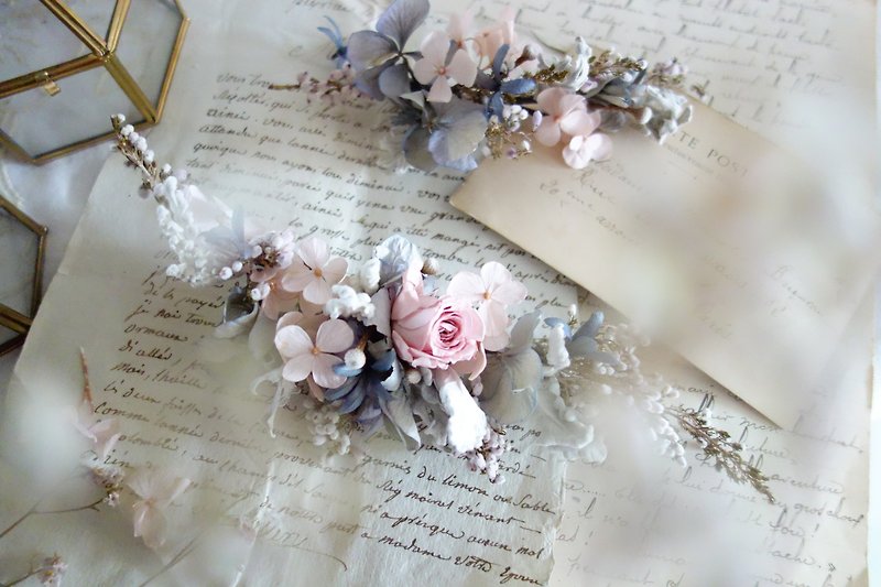 Wedding floral decoration series ~ I miss you. Flower row hair accessories - เครื่องประดับผม - พืช/ดอกไม้ สีเทา