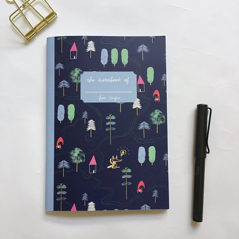 Little Red Riding Hood Notebook | A5 Grid Notebook, forest animals notebook - สมุดบันทึก/สมุดปฏิทิน - กระดาษ สีน้ำเงิน