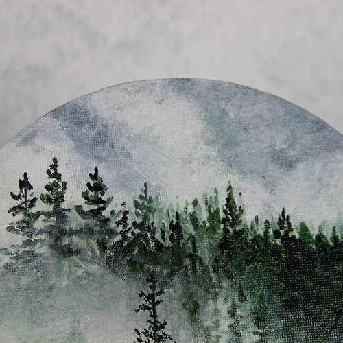 Misty foggy forest Original acrylic painting Mini round canvas Landscape -  Shop MiliArt Wall Décor - Pinkoi