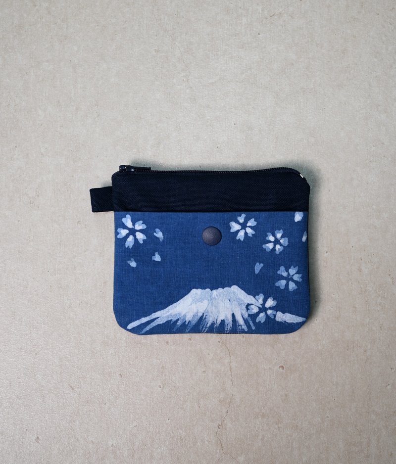 【記憶有限】藍染零錢包-富士山 - 零錢包/小錢包 - 棉．麻 藍色