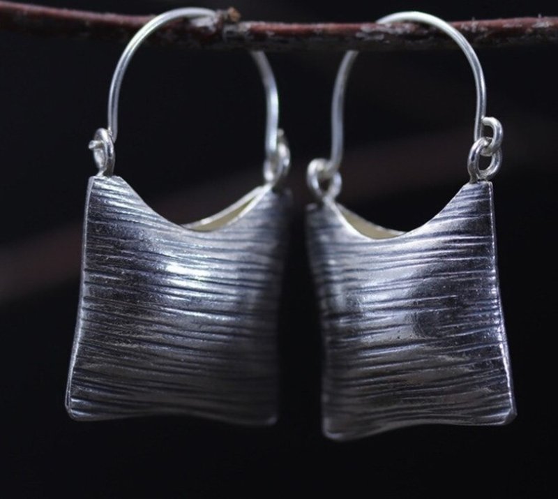 Real S 925 Vulcanized Silver Design Hollow Bags Dangle Earrings Women - 耳環/耳夾/耳骨夾 - 純銀 銀色