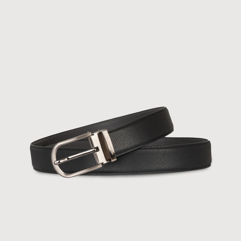 [Free upgrade gift package] Men's round-toe needle belt-gun color/BF24B-JF002-SGU - เข็มขัด - หนังแท้ สีดำ