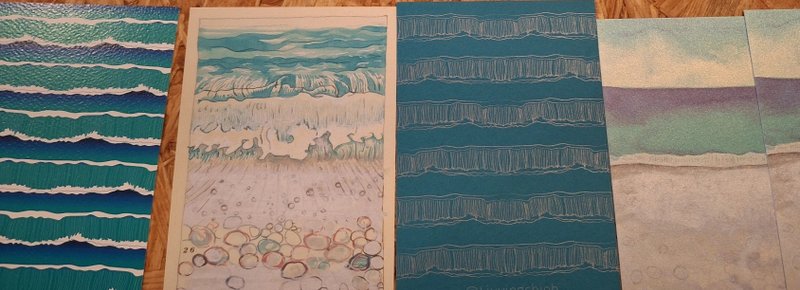 Liuyingchieh 海洋明信片套組 1組4款 礫灘 觀浪 花蓮寫生 七星潭 - 卡片/明信片 - 紙 藍色