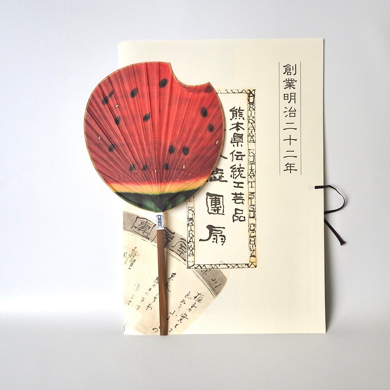 Komaru Shibu Uchiwa Watermelon /Gift - Wood, Bamboo & Paper - Bamboo Red