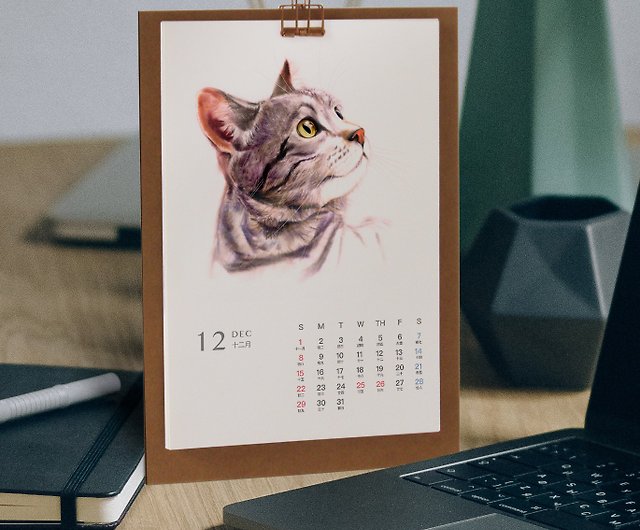 22年の猫の卓上カレンダー 水彩画のシンプルなかわいい猫のカレンダー Cc07 ショップ Igrean カレンダー Pinkoi