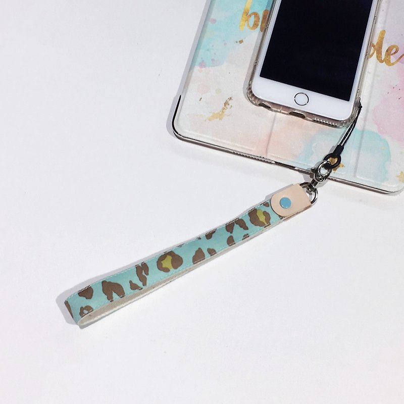 Leopard mobile phone sling/hand strap/jewelry - เชือก/สายคล้อง - ผ้าฝ้าย/ผ้าลินิน สีน้ำเงิน