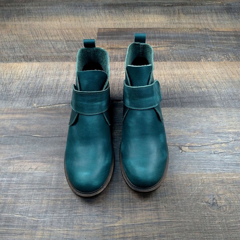 Leather Boots - Vintage Green - รองเท้าบูทสั้นผู้หญิง - หนังแท้ สีเขียว