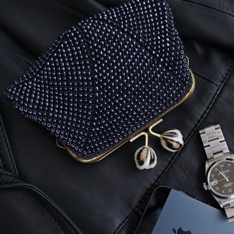 Ba-ba (m) Beads crochet square coinpurse No.2118 - 化妝包/收納袋 - 其他材質 黑色