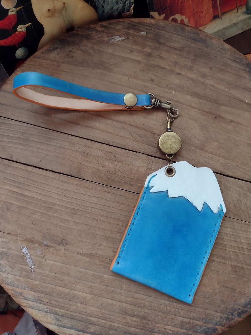 偉大富士山Gogoro卡片式皮套/悠遊卡套/識別證套 - 證件套/卡套 - 真皮 藍色