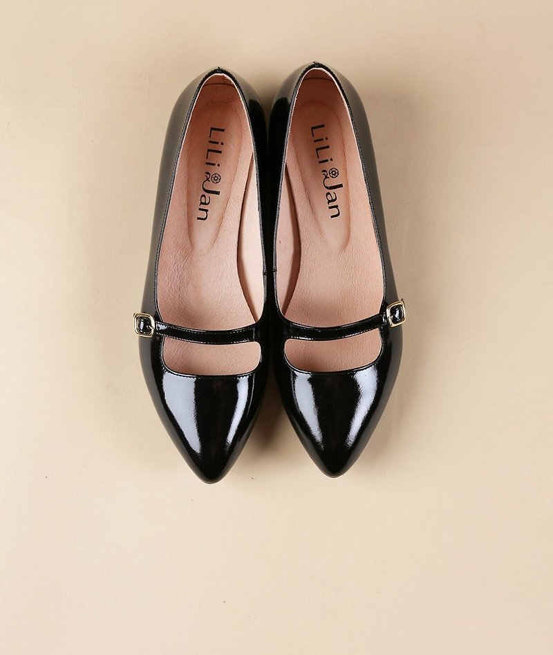 [Mirror Mirror] Mary Jane retro elegant low-heeled shoes _ mirror roasted black - รองเท้าหนังผู้หญิง - หนังแท้ สีดำ