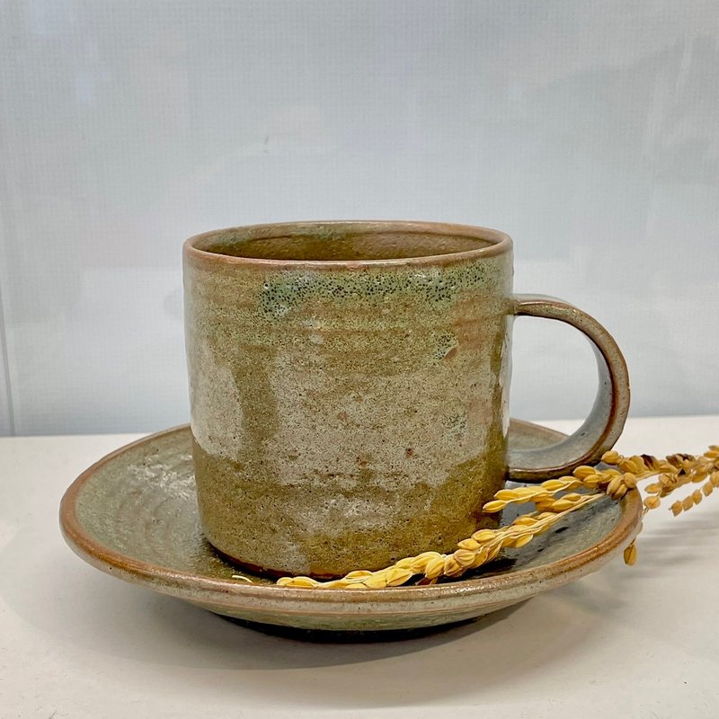 Earth cup green glaze handmade ceramic cup and plate set - Cups - Porcelain Khaki