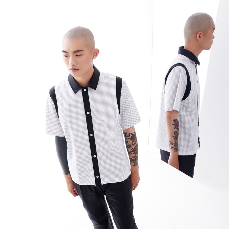 小方格配色襯衫 - 男襯衫/休閒襯衫 - 棉．麻 白色