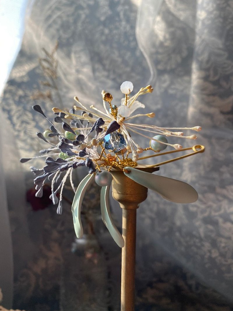 崦花系列 藍綠質調 胸花針 復古風胸針 - 胸針 - 銅/黃銅 藍色
