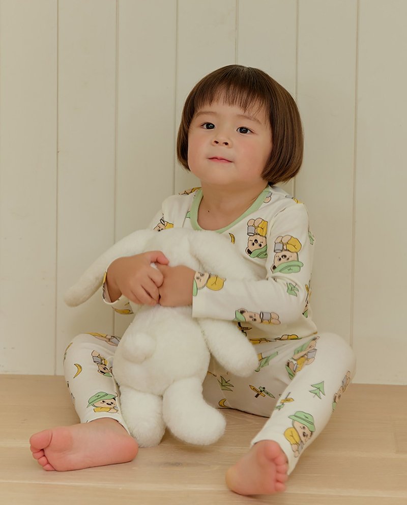 【新作】キャンプの草色くまちゃん - 雲ふわ長袖韓国子供服 - K65409 - トップス・Tシャツ - コットン・麻 グリーン