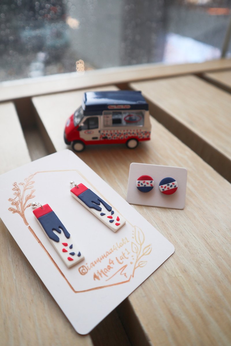 Hong Kong Series-Handmade soft pottery earrings in ice cream cart color - ต่างหู - วัสดุอื่นๆ 