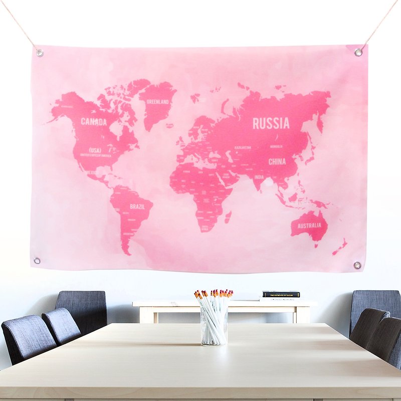 客製化世界地圖布幔 粉紅 - 壁貼/牆壁裝飾 - 其他材質 粉紅色