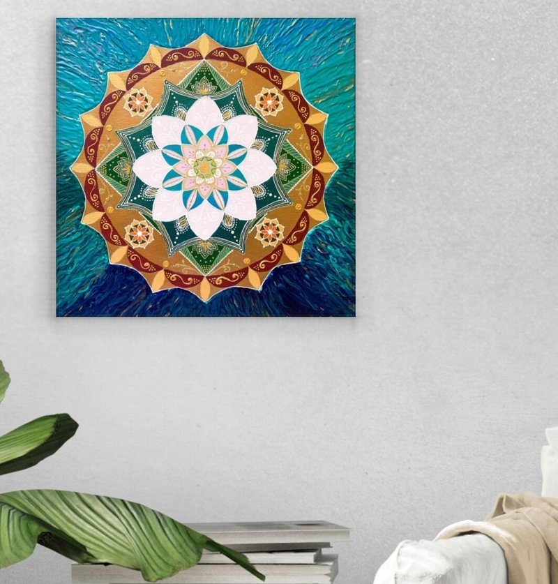 Ethnic mandala painting Indian style wall art Symbolic spiritual decor - 壁貼/牆壁裝飾 - 壓克力 多色