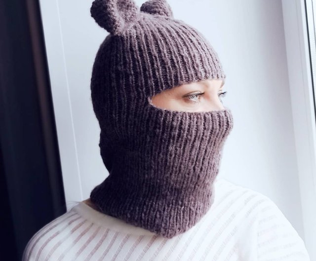 Yirtree Balaclava Ski Mask, Bear Ears Solid Color Knitted Neck