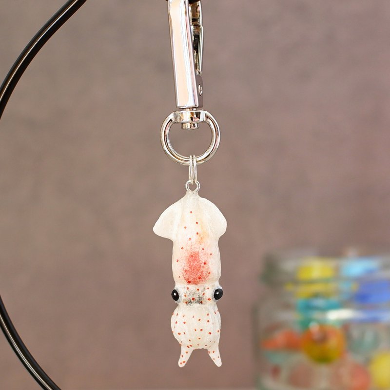 Japanese paper accessories/key holders Firefly squid Squid Luminous Glowing squid - Keychains - Other Materials White