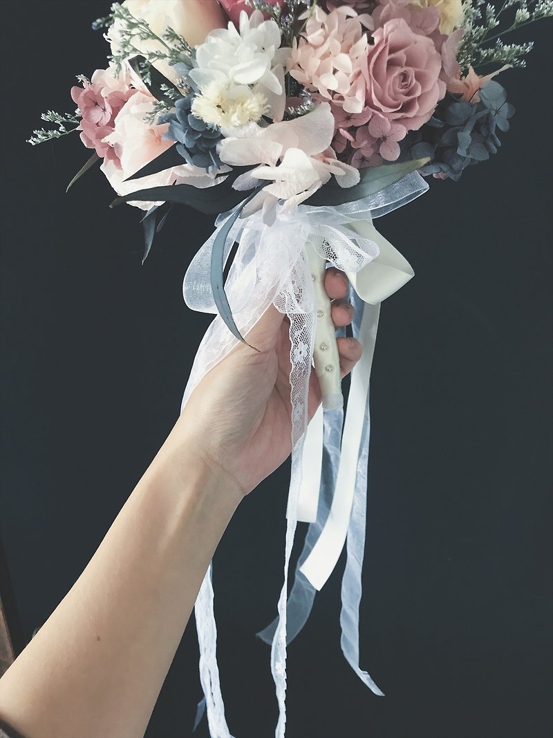 ミス銭Yajun排他的な受注10cmの不滅の花飾りをシルバーグレーとバラの花束のピンクの自然なラインを控えめとアジサイ - 観葉植物 - 寄せ植え・花 ピンク