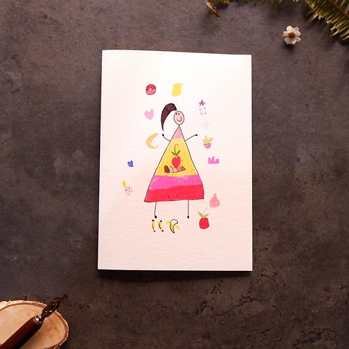 Jin design 【女兒】夢幻的馬尾公主 歐洲進口米色紋路折疊卡片及米白色信封
