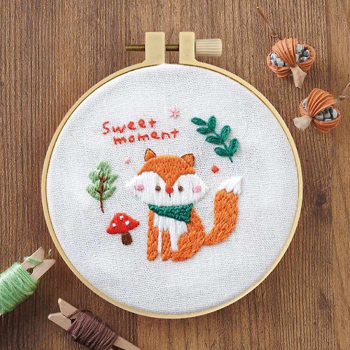 Hobby Easy 可愛動物刺繡材料套組系列-綠野小狐狸