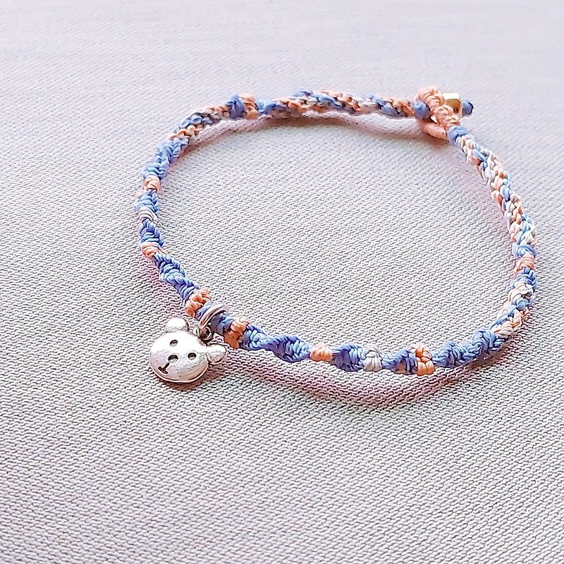 ::Cute Love Bear Braided Bracelet:: Sterling Silver/ Bronze/ Lucky Bracelet/ Wax Thread - Bracelets - Other Materials Blue