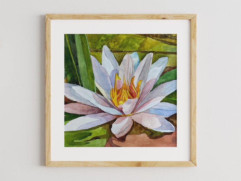 White water lily - lotus painting, watercolor art, flower painting  荷花 - Wall Décor - Paper Multicolor