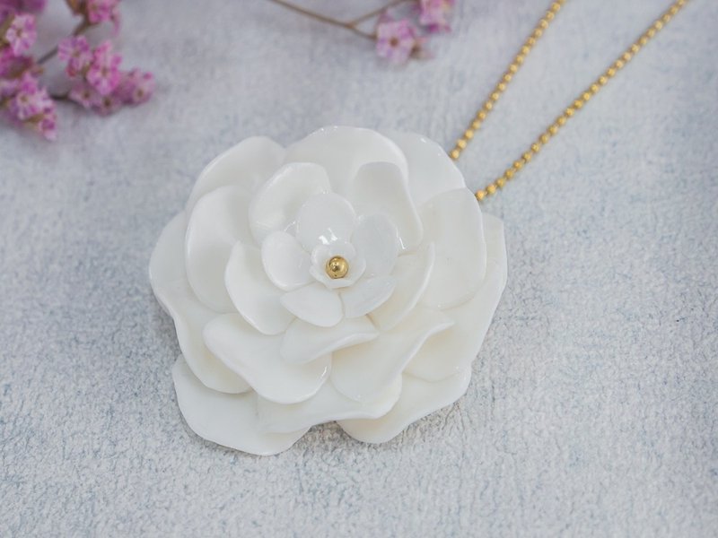 Plum ~ porcelain flower pendant ~ XL - Necklaces - Porcelain White