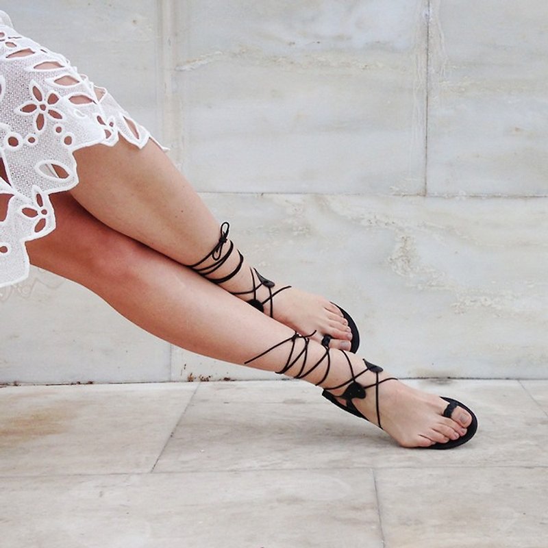 {LovefromCyprus} Athena strap sandals - รองเท้ารัดส้น - หนังแท้ สีดำ