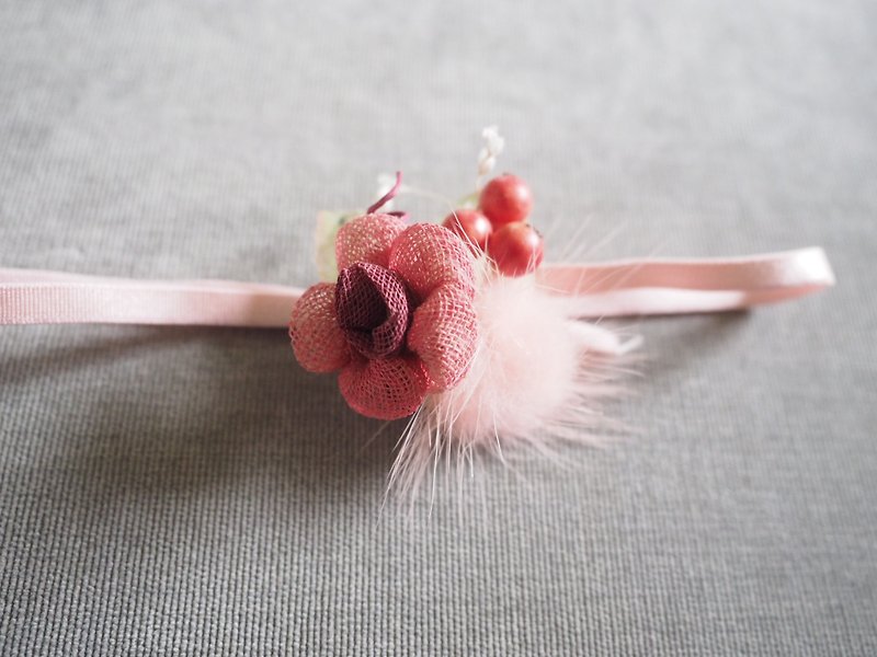 Handmade Pink flower baby/kid Elastic Headband - Bibs - Other Materials Pink