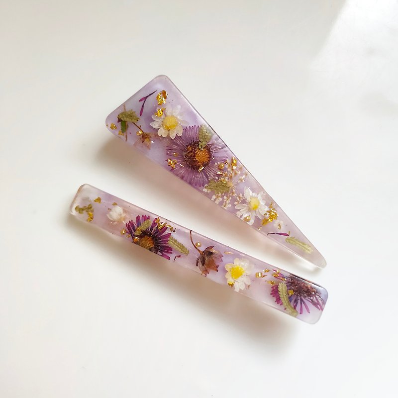 Violet real flower resin hand-made hairpin - เครื่องประดับผม - เรซิน สีม่วง