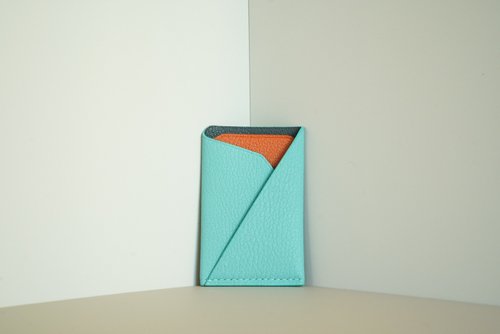 Own's Leather 輕便皮革卡套 簡約 手工製作【自由拼色加刻字 可客製】湖水綠色