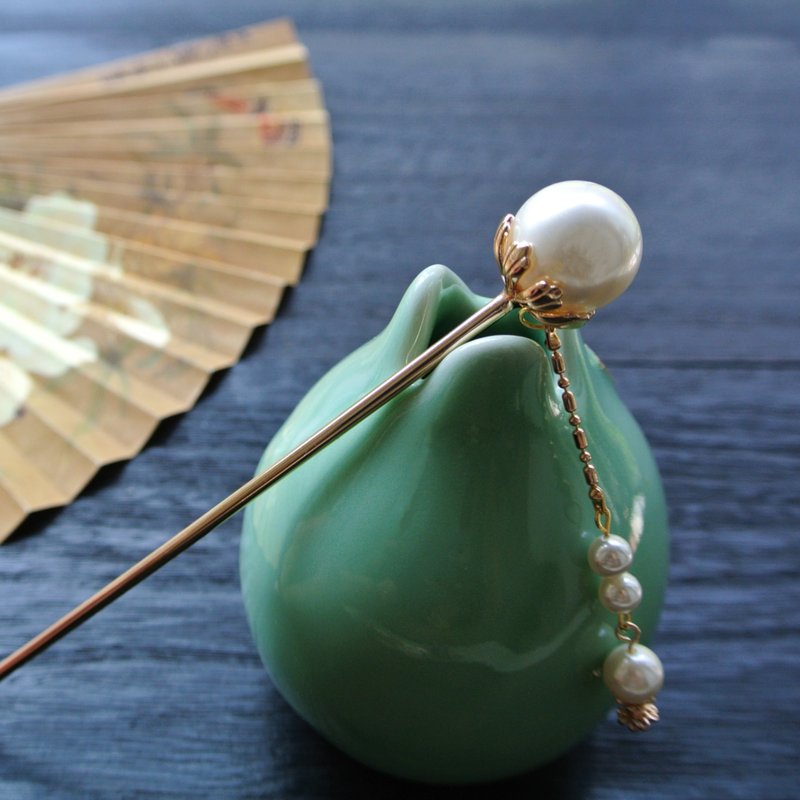 [Mohui Pavilion] Falling jade plate hairpin (two types with tassels or no tassels) - เครื่องประดับผม - ทองแดงทองเหลือง ขาว