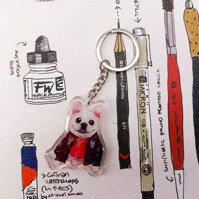 PS276_萌寵法鬥 2Cute French Bulldog 2/晶透吊飾 - 鎖匙扣/鎖匙包 - 塑膠 多色