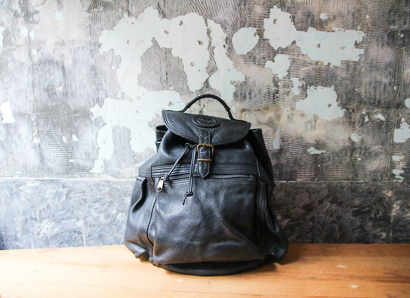 袅袅 department store -Vintage viaggie black cowhide back pack retro - Backpacks - Genuine Leather 