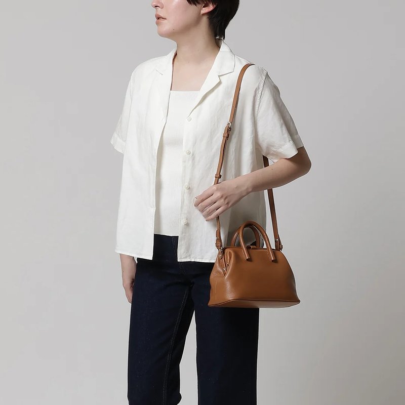 Full Open 經典迷你波士頓包-經典駝 - 手袋/手提包 - 真皮 咖啡色