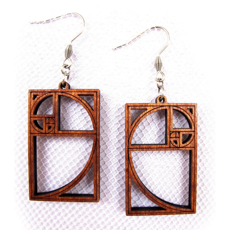 Wooden Earrings Fibonacci series - 耳環/耳夾/耳骨夾 - 木頭 咖啡色