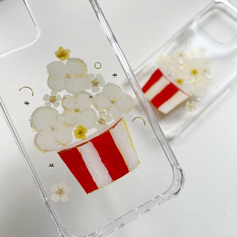 原創 爆米花 禮物 趣味押花手機殼iPhone 16SE - 手機殼/手機套 - 塑膠 白色