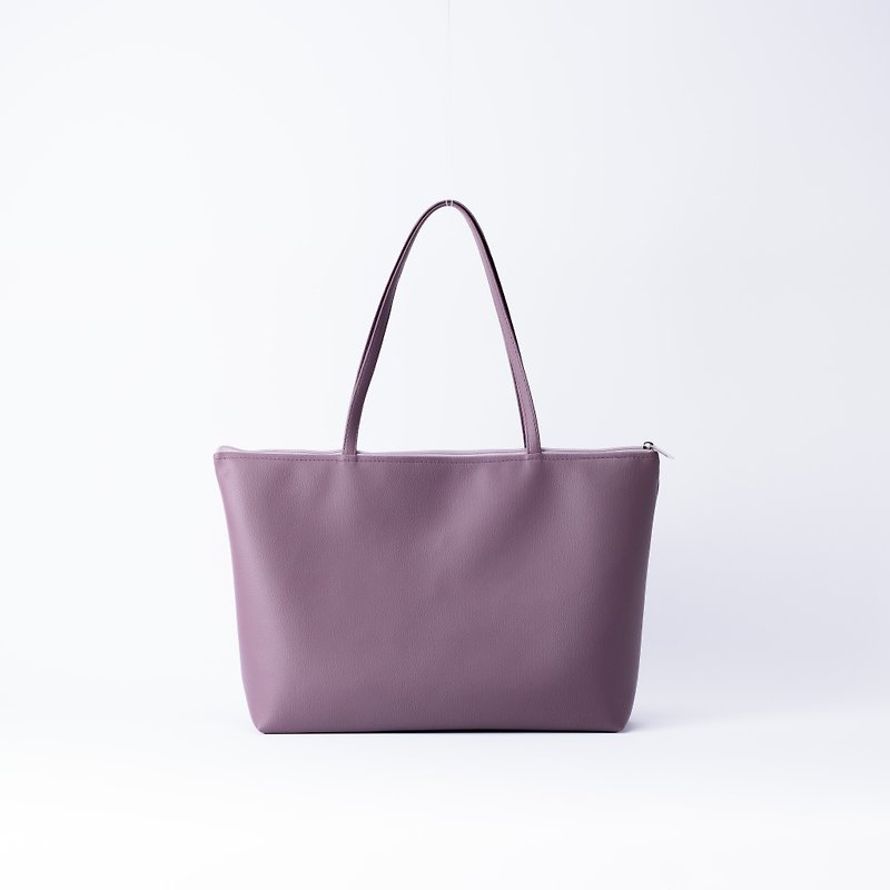 Plain leather large shoulder tote bag lavender purple - Messenger Bags & Sling Bags - Faux Leather Purple