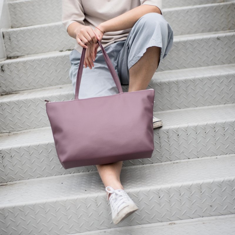 Plain leather large shoulder tote bag lavender purple - Messenger Bags & Sling Bags - Faux Leather Purple