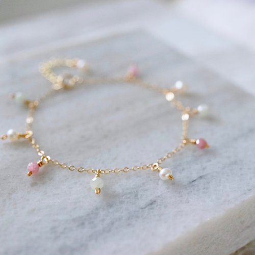 ITS jewelry ITS-B120【14KGF手鍊・寶石・珍珠/碧璽/玉石】細緻手鍊1條。